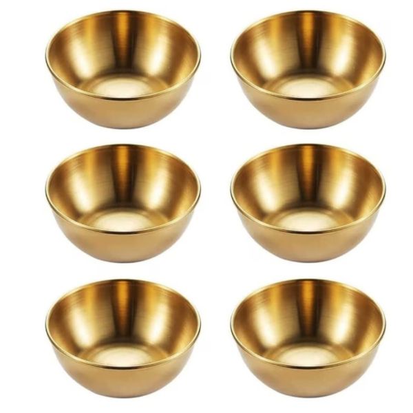 6 Salad Dressing Bowls, Dipping Sauce Bowls, Vinegar Bowls, Gold Color