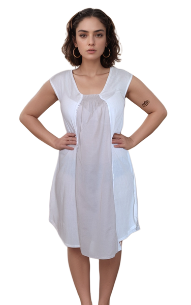 Beige &amp; White Cotton Nightdress