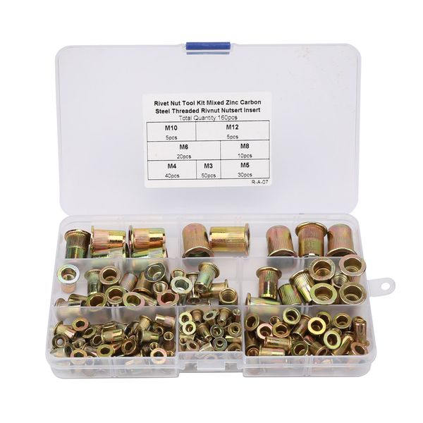 Flat Blind Rivet Nuts Carbon Steel 160Pcs Fasteners for Nutsert Tool