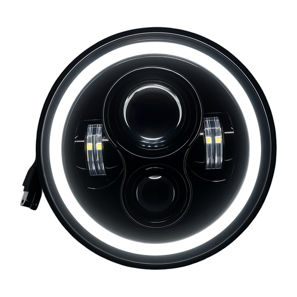 Round LED Headlight - With Halo Angel Eyes, Bright