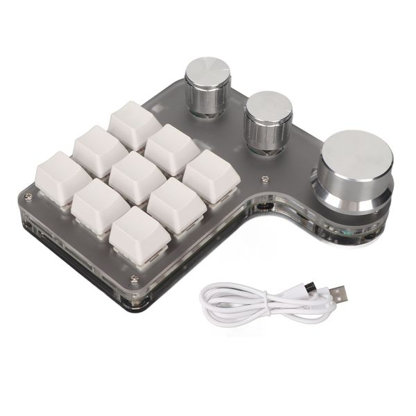 9 Key RGB Pad 3 Knobs, White, Gaming