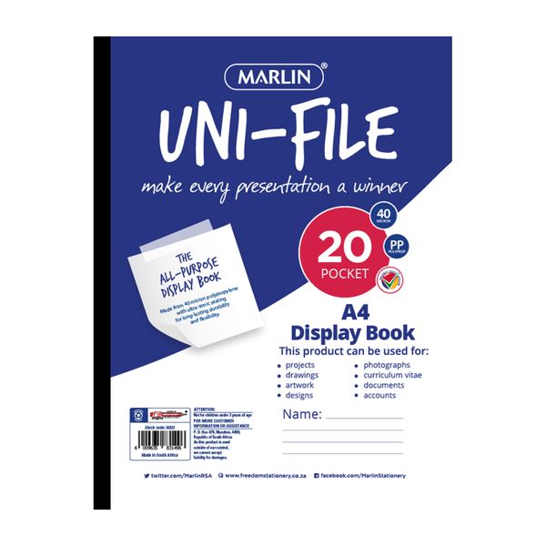 Marlin Uni-File A4 Soft Cover Display File - 20 Pocket (Pack of 10)