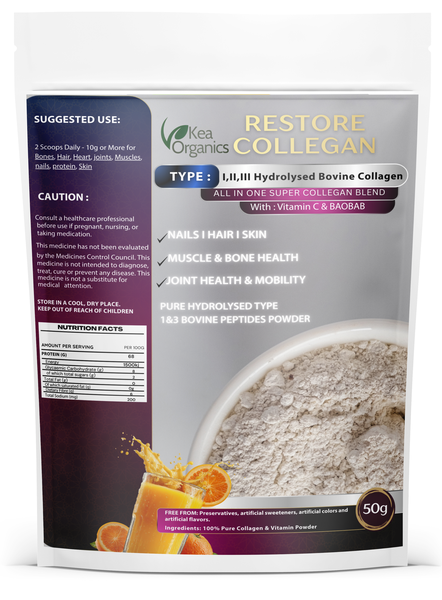 Type I,II,III Hydrolyzed Bovine Collagen (With : Vitamin C &amp; BAOBAB) - 50g