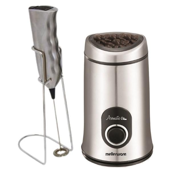 Mellerware - Aromatic Coffee Mill &amp; Grinder With Milk Frother and Stand