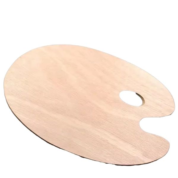 Large Wooden Oval-Shaped Artist Painting Palette with Thumb Hole