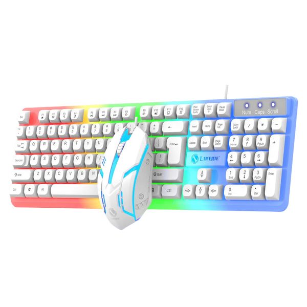LIMEIDE - GTX350 - Wired Keyboard &amp; Mouse With Rainbow Backlighting - White