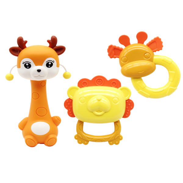3-Piece Animal Baby Rattle &amp; Teether Set | Infant Toys