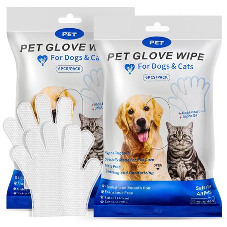 12 Piece Cleaning & Deodorizing Grooming Gloves for Dogs & Cats Image