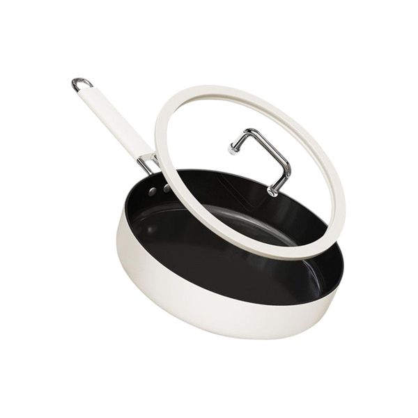 Premium Non-Stick Deep Sauté Pan With Glass Lid - White &amp; Black