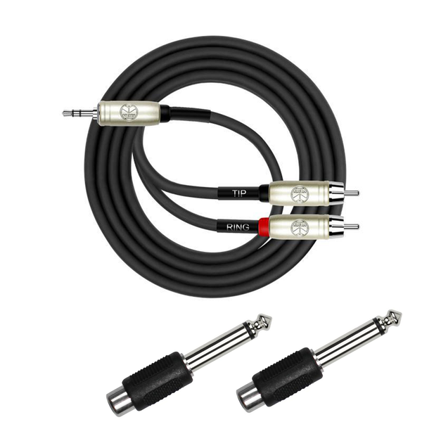 2 Meter 3.5mm TRS to Dual 2RCA Audio Cable with 6.3mm Male to RCA Adapters