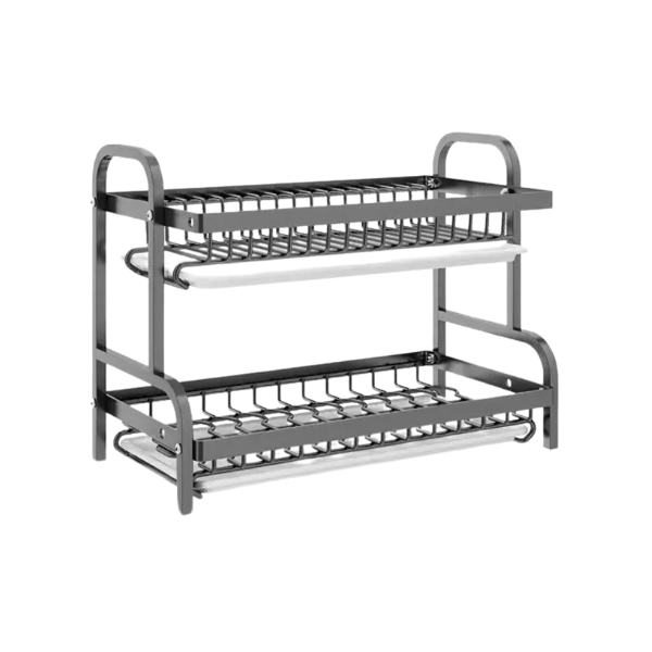 AETHERIUS Double Layer Dish Drying Rack, Rustproof with Cutlery Holders