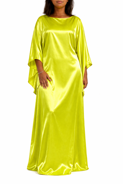 SUKARI - Luxe Satin Kaftan Dress - Lime Green/Yellow