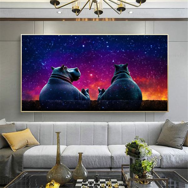 Canvas Wall Artwork - Hippo Galaxy Abstract - 0642
