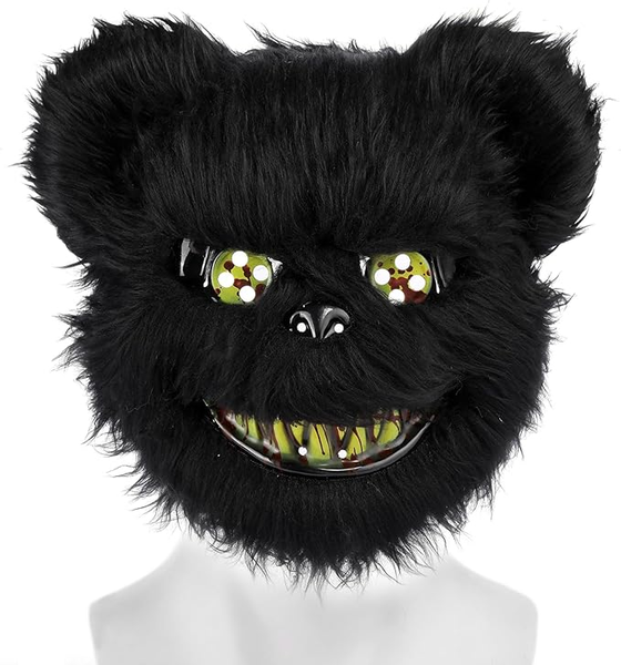 Scary Black Bear Fluffy Animal Mask Halloween Costume