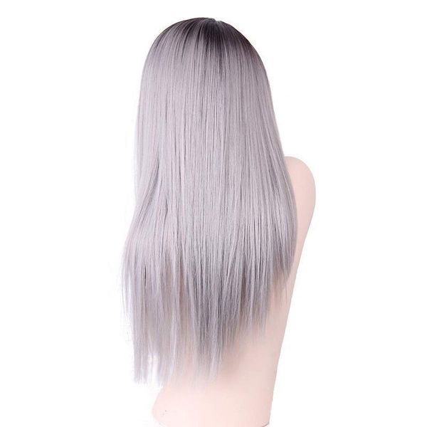 Women's Gradient Design Black to Silver Gray Long Straight Artificial Wig