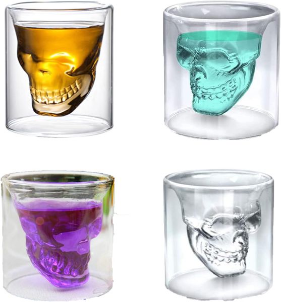 4 Pieces Of 75ML Double Walled Death Head Borosilicate Wine Glasses