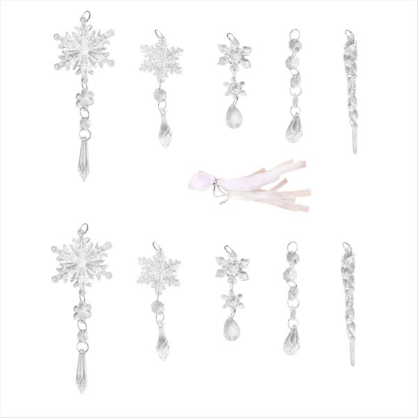 10Pcs Acrylic Fake-Icicles Christmas Snowflake Pendants Xmas Tree Icicle Ha