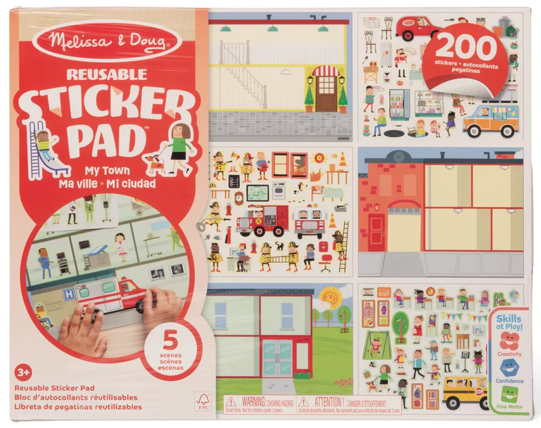 Melissa &amp; Doug Reusable Sticker Pad - My Town (200+ Cling-Style Stickers)