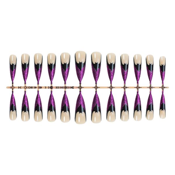 Cross-Border Exclusive Reusable Fake Bat Halloween Nails French Purple