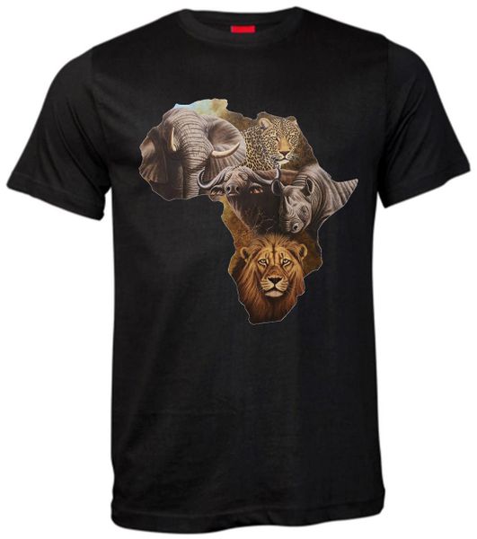 Ithambo Wildlife Big 5 Animal Print Men's Crew Shirt - Olive - 180gm