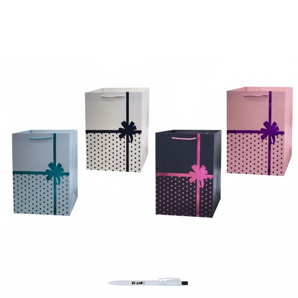 4Pcs Small Festive Polka Dot Gift Bags with Bow In 4 Colors + ReVibe Pen