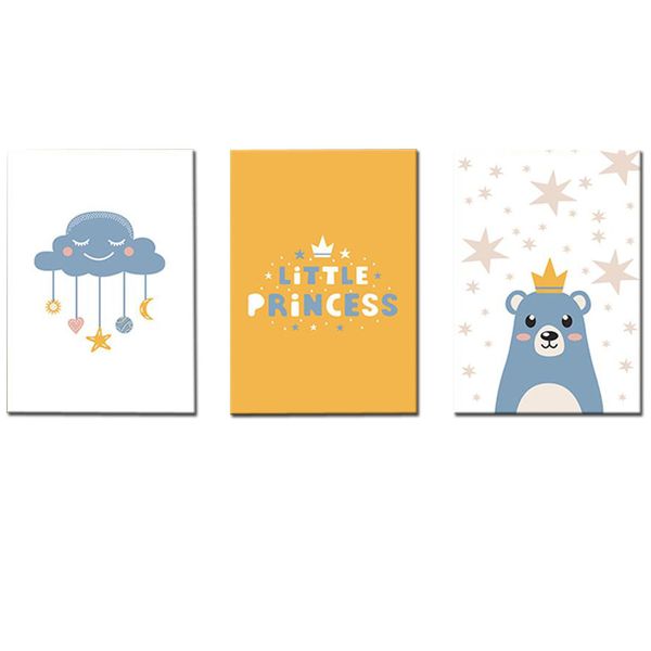 Canvas-Art-3 Pieces Cute Yellow Princess Nusery Wall Art