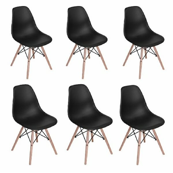 Wooden Leg Dining Chairs - Pack of Six - Black Colour