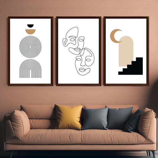 Set of 3 Geometric Mid Century Wall Art Decor Print - A3 Size (Unframed)