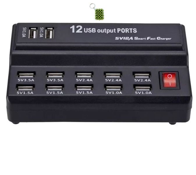 HT-XJC056 12Port USB Hub 60W 5V 2.4A/1A + Keychain