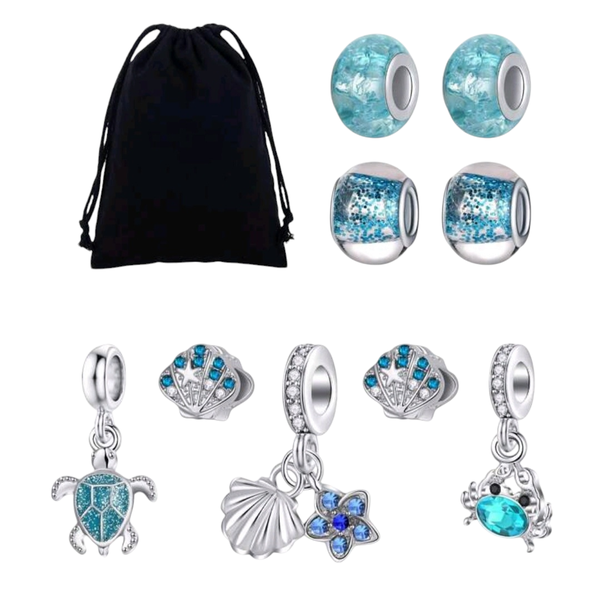 9 Pack Turquoise Blue Sea Shells Charms with Pouch
