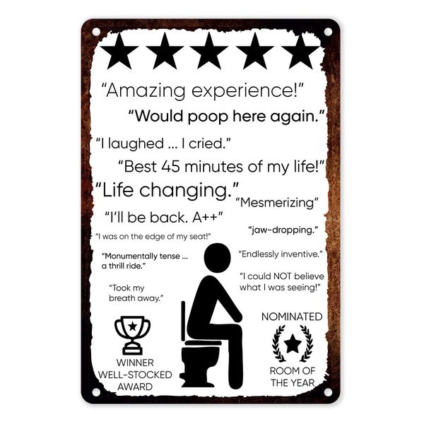 A4 Metal/Tin Poster - 5-Star Toilet Reviews | Funny Bathroom Wall Décor