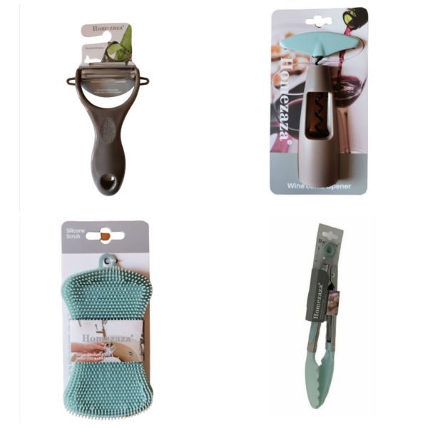 Homezaza Kitchen Set- Tongs, Peeler, Wine Opener, Scrubbing Brush