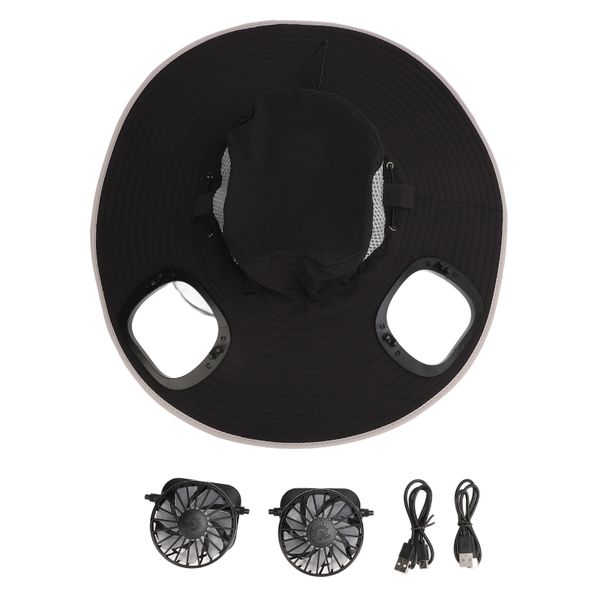 Black Detachable Dual Solar Fan Hat