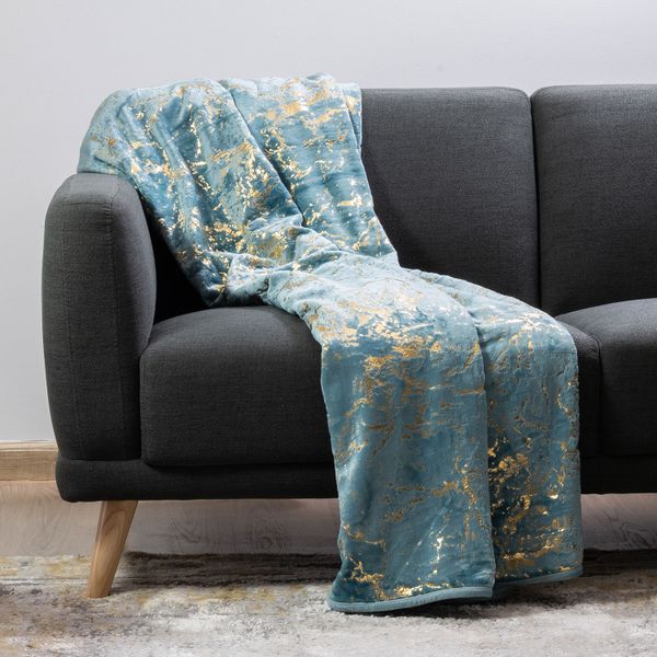 Sesli Plush Throw -Aqua and Silver