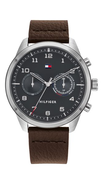 Tommy Hilfiger Patrick - 44mm, Silver Case, Black Dial, Black Leather Strap