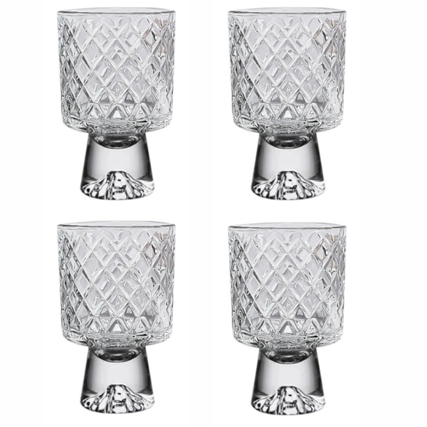 4 Pack - Piece Stylish High-Foot Crystal Beverage Glass - Transparent