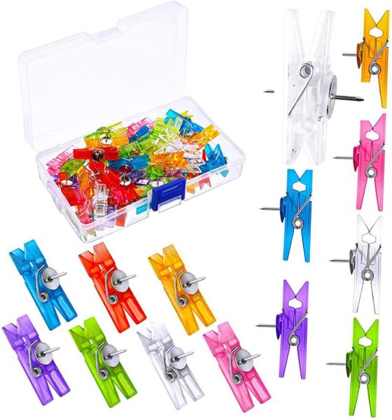60pieces Decorative Photo Folder Push Pin Clips Pins Spring Material DIY