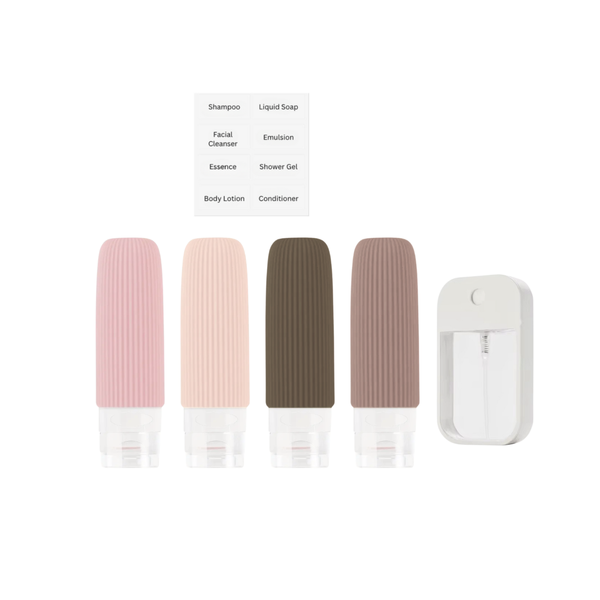 Silicone Travel Bottle Set with Labels - 5 Pack