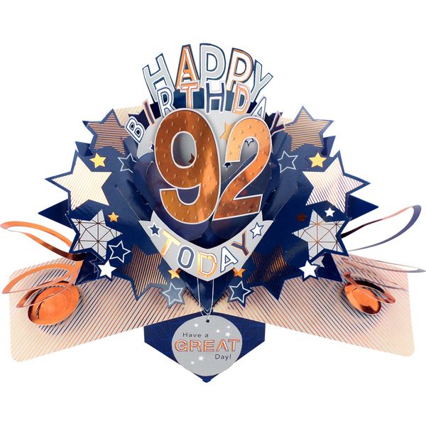 Happy 92nd Birthday 3D Pop Up Card - Male