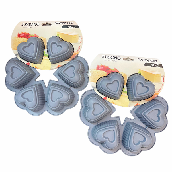 2-Pack of ,6 Cavities Mousse Heart Shaped Silicone Cake Molds Baking Pan