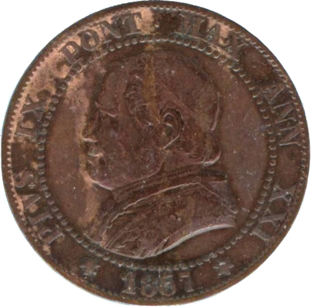 1867 Italian states Papal States 1 Soldo Pio IX Year 1867
