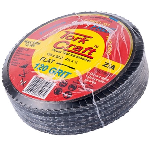Tork Craft- Flap Disc Zirconium 120 Grit Flat - 5 Cutting Discs 115mm