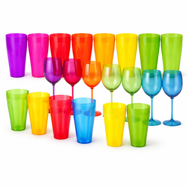 Outdoor Plastic Drink Set (10x500ml Tumblers 4x300ml Cups 6xWine Glasses)
