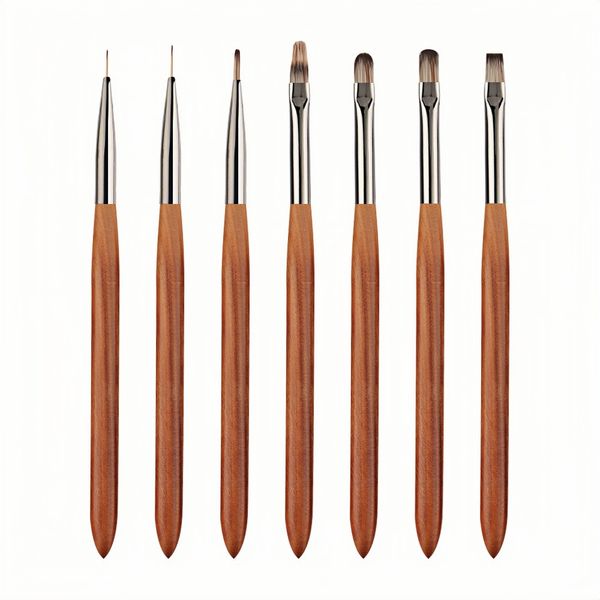 Professional 7 Piece Sandalwood Handle Nail Art Brush Set