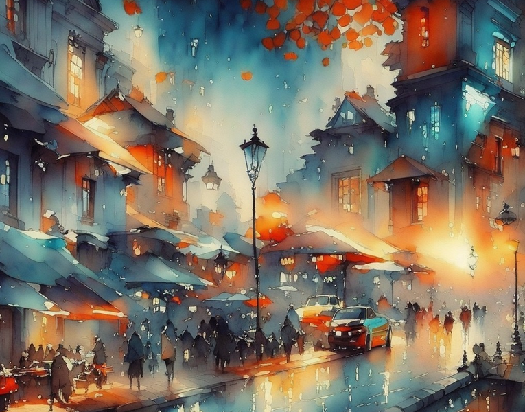 Modern Canvas Wall Art Home Decor - Rainy Night Landscape