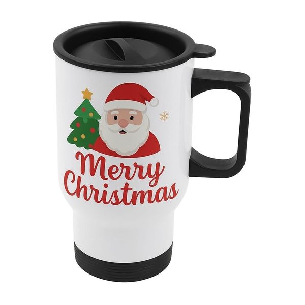 Festive Merry Christmas Travel Mug with Handle - Coffee/Tea Mug Gift