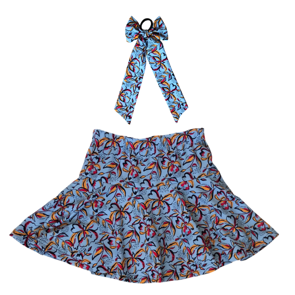 Kids-Skort &amp; Hairpiece - Blue Floral