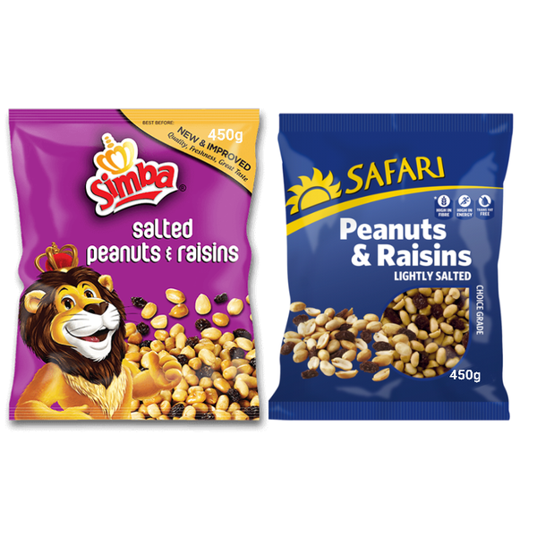 Simba Peanuts &amp; Raisins 450g + Safari Peanuts &amp; Raisins Lightly Salted 450g