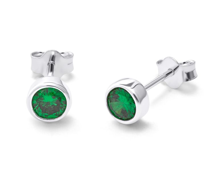 Jewellery Box - Sterling Silver Emerald CZ May Rub Over 4mm Stud Earrings