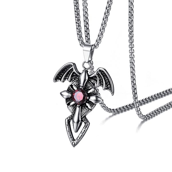 Punk Style Bat Cross Pendant Necklace
